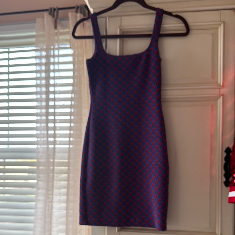 American Apparel Blue and Red Patterned Bodycon Juniors Dress